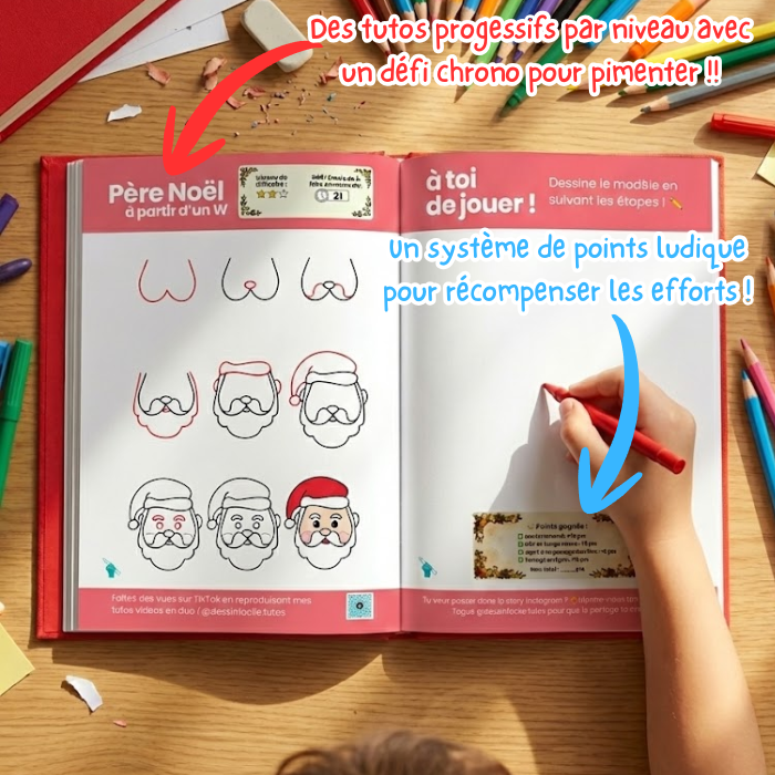 Page intérieure du livre Dessins de Noël montrant un dessin étape par étape