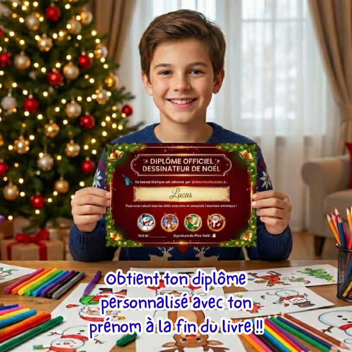Diplôme de dessinateur de Noël offert avec le livre Dessins de Noël