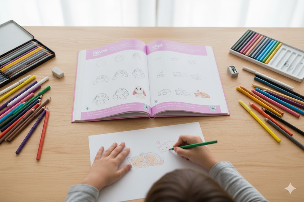 Aperçu du livre 50 Dessins Faciles et Mignons posé sur une table